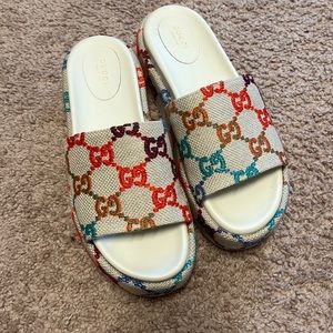 Womens GG Multicolor Platform Slide Sandals